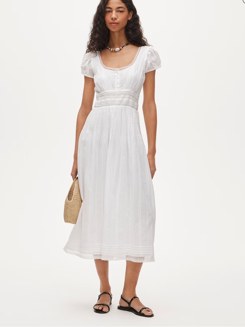 NWT J. Crew White Lace-trim pintuck midi dress in cotton dobby size 10 Large L